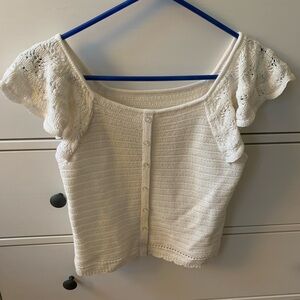 GU White Crocheted Button-Front Women's Top Size M